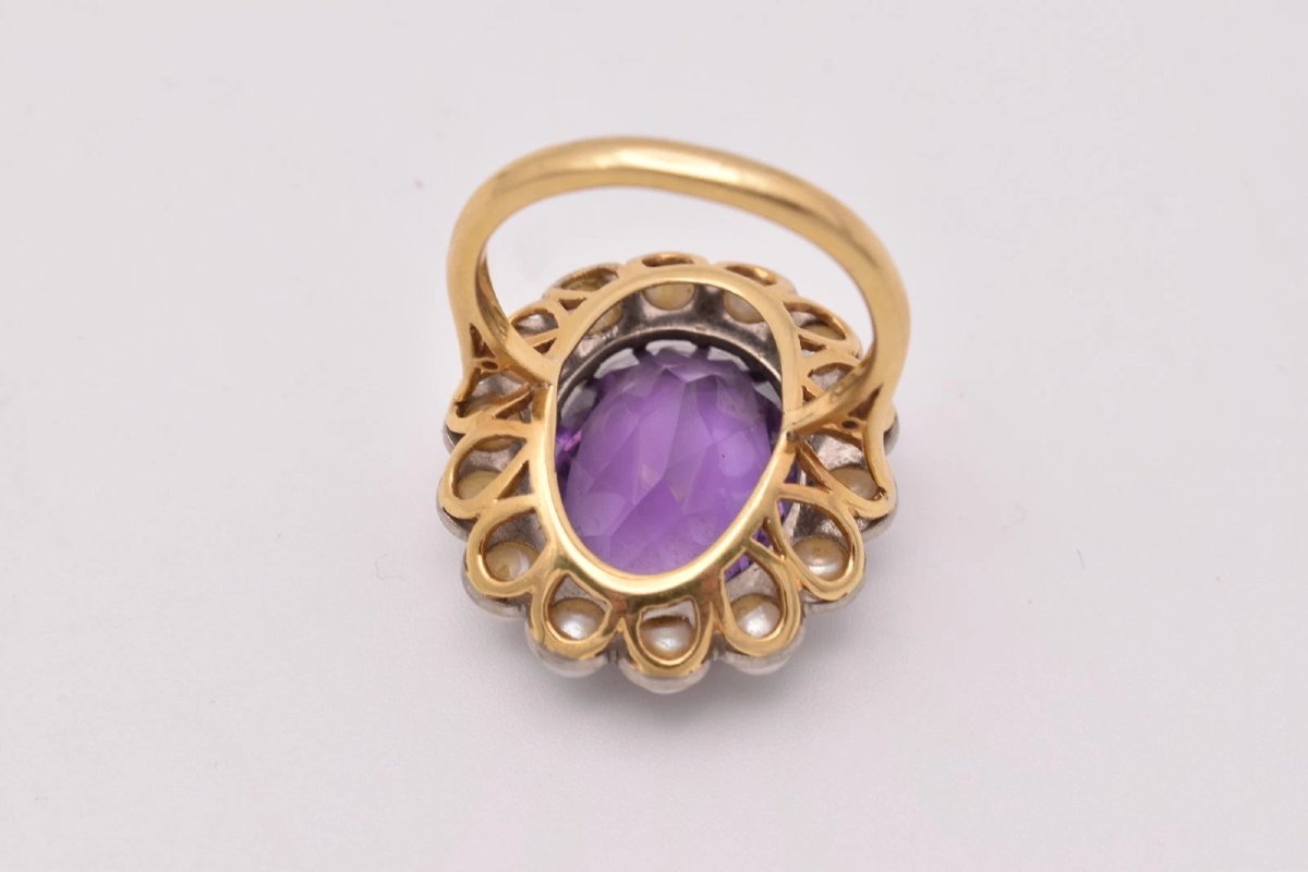 Bague vintage en or 18 carats, ornée d'un gros bouquet de perles ovales d'améthyste de 7,9 cara-photo-3