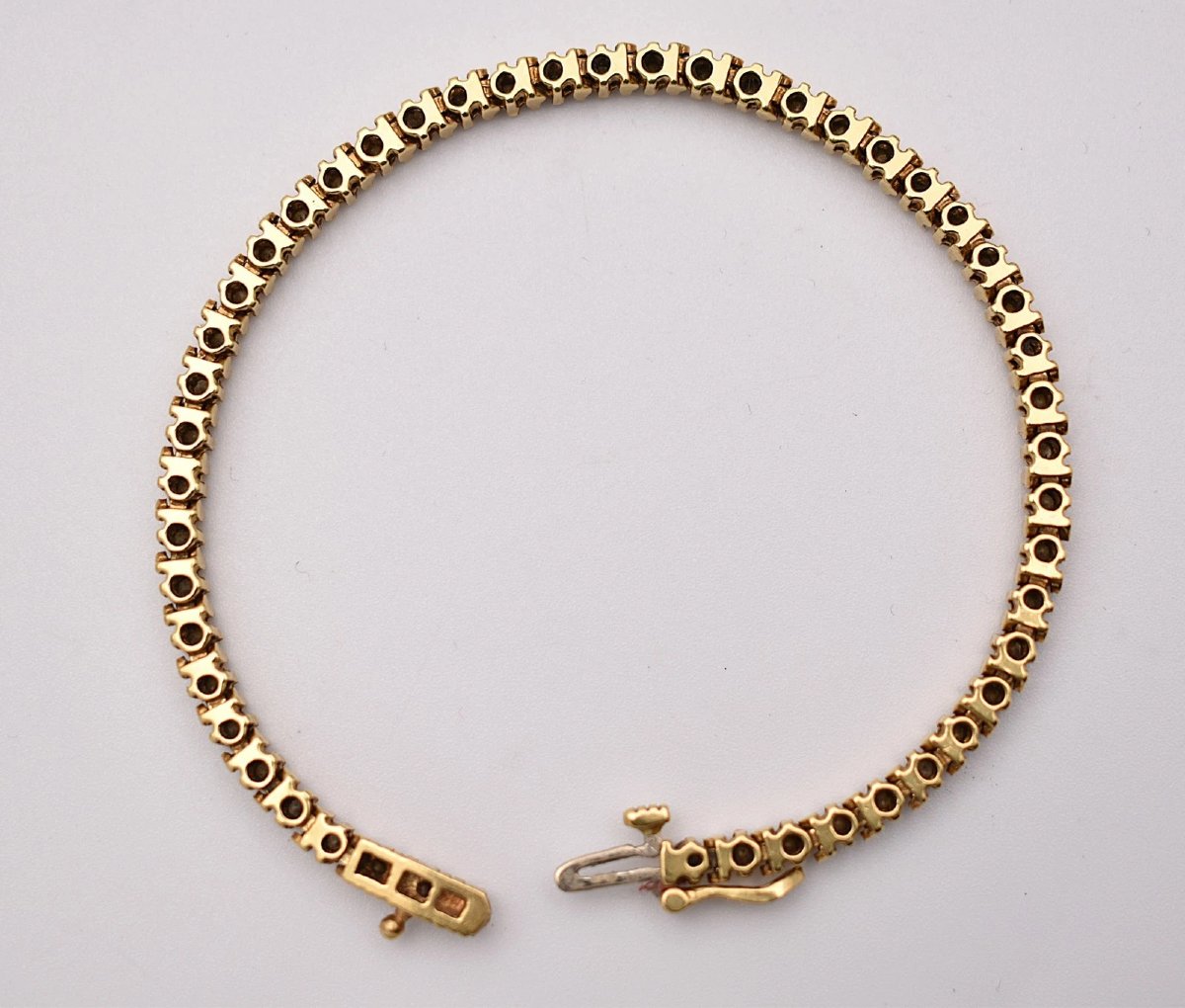 18k Yellow Gold Tennis Bracelet 1.00ct Diamond Line 13.7g Concealed Clasp-photo-3