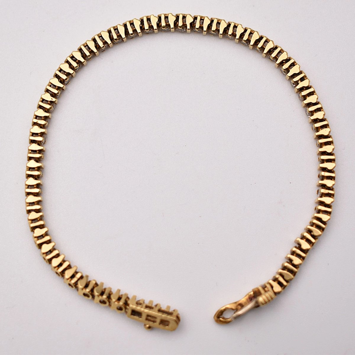 18k Yellow Gold Tennis Bracelet 1.00ct Diamond Line 13.7g Concealed Clasp-photo-4