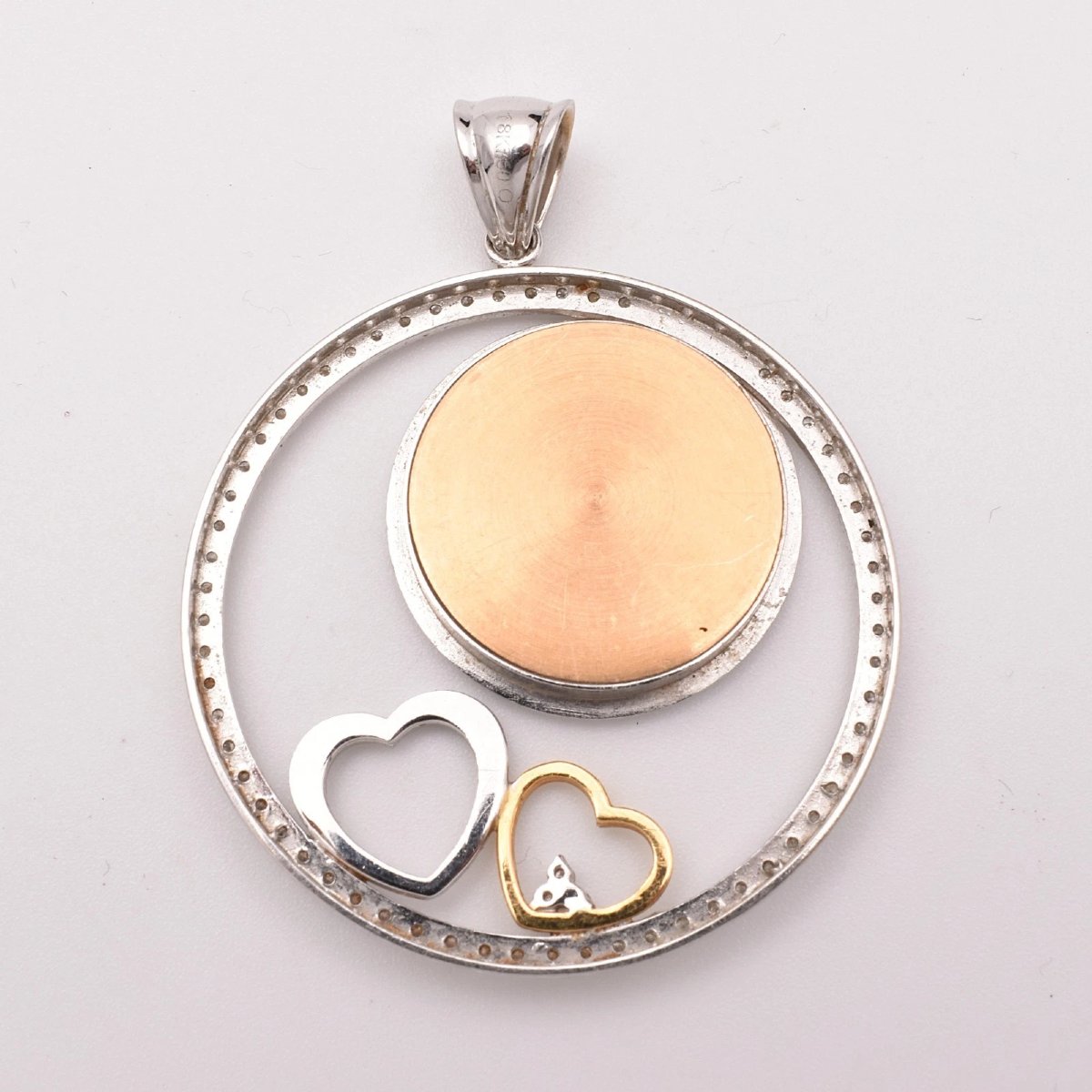 Pendentif cœurs en or blanc et rose 18 carats serti de 79 diamants (0,50 ct au total), style mo-photo-2