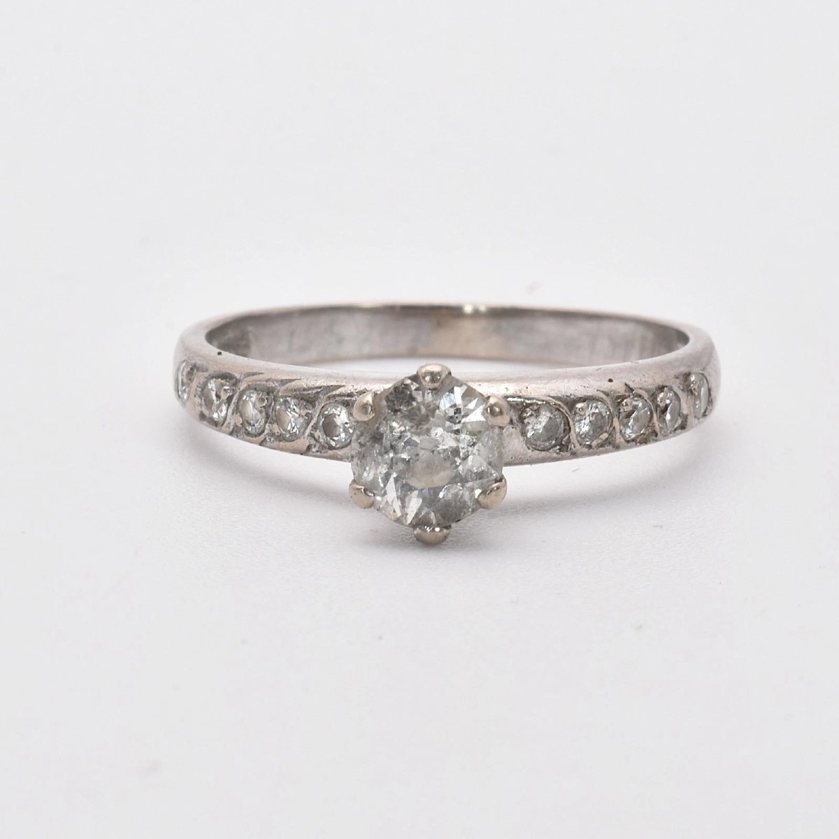 18ct White Gold 0.70ct Diamond Solitaire Ring 6‑claw Set Old Cut Size K 1977-photo-2