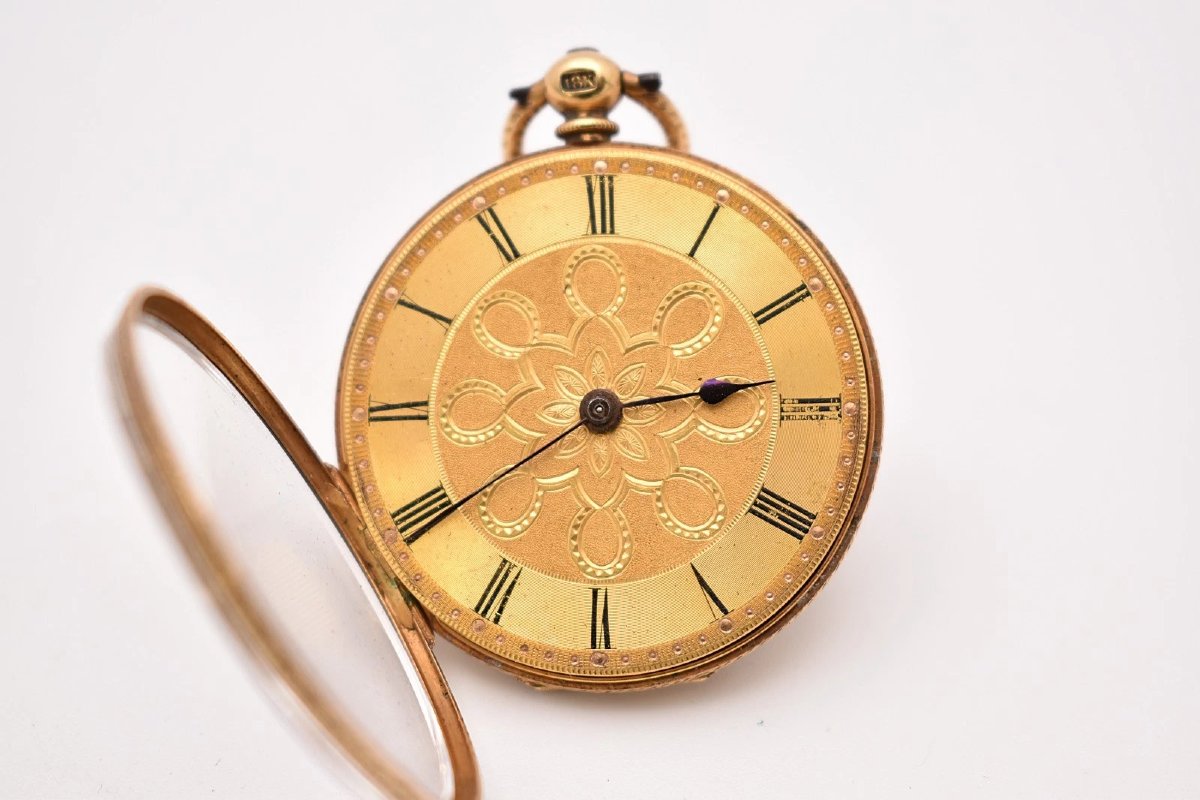 18k Gold Swiss 8 Rubis Geneva Key-wind Pendant Pocket Watch 1880s 38.9g 33mm-photo-3