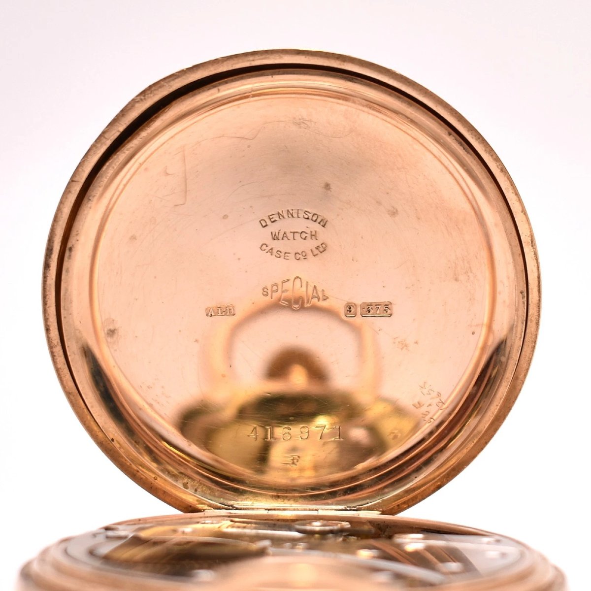 Montre de poche Dennison Special Full Hunter en or 9 carats, mouvement suisse 15 rubis, 91,7 g,-photo-2