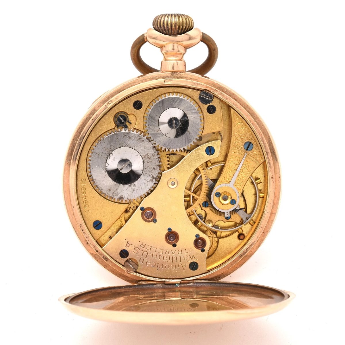 14k Gold Waltham Traveler Open Face Pocket Watch 1912 7j W. Scholly R’dam 75.3g-photo-1