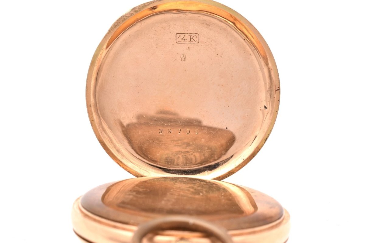 14k Gold Waltham Traveler Open Face Pocket Watch 1912 7j W. Scholly R’dam 75.3g-photo-3