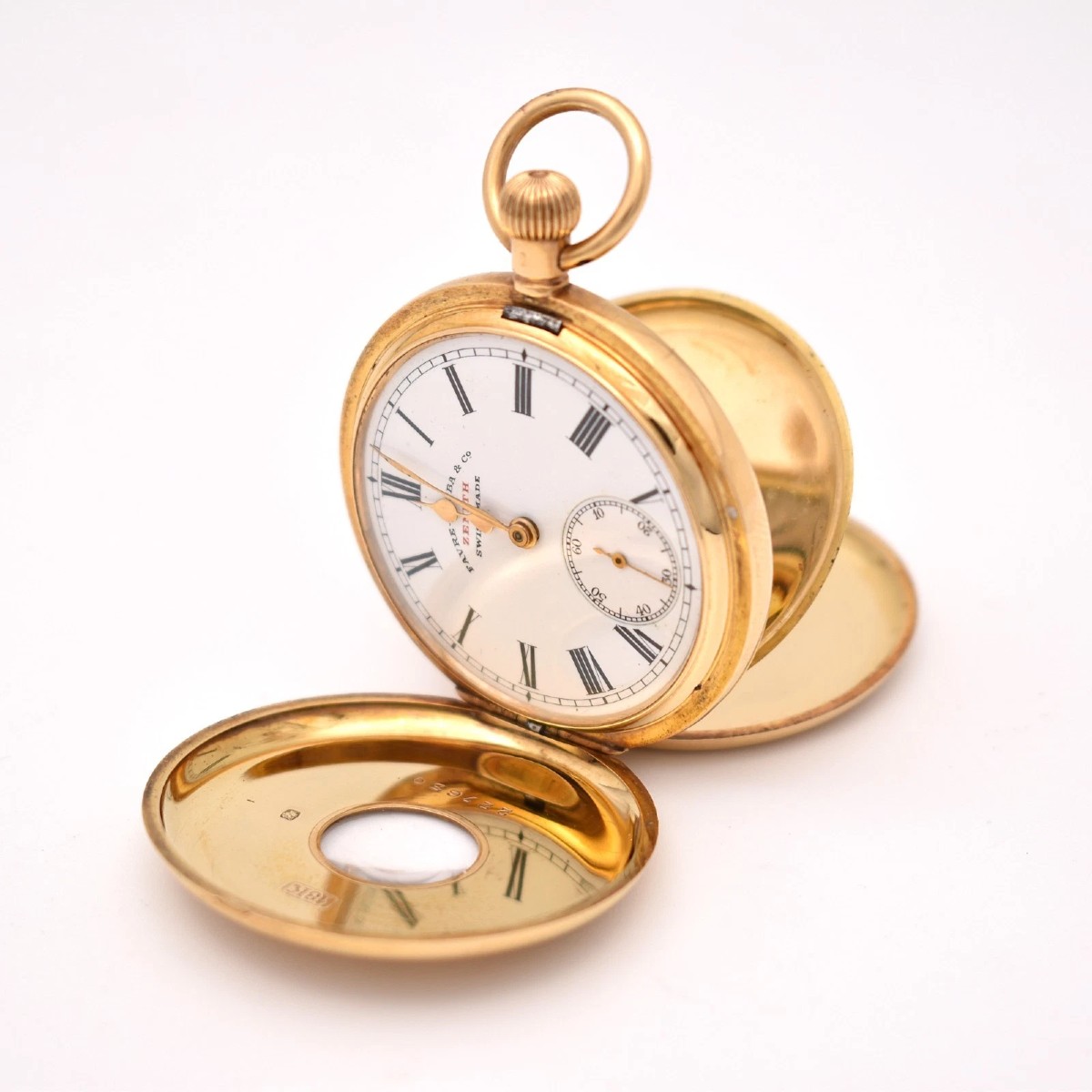 18k Gold Zenith Favre-leuba & Co Half Hunter Pocket Watch 1922 62.2g 43mm