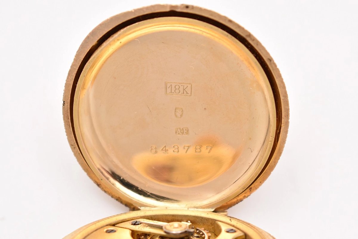 Montre de poche suisse ancienne en or 18 carats, modèle demi-chasseur, 35 mm, années 1890, 15 r-photo-2