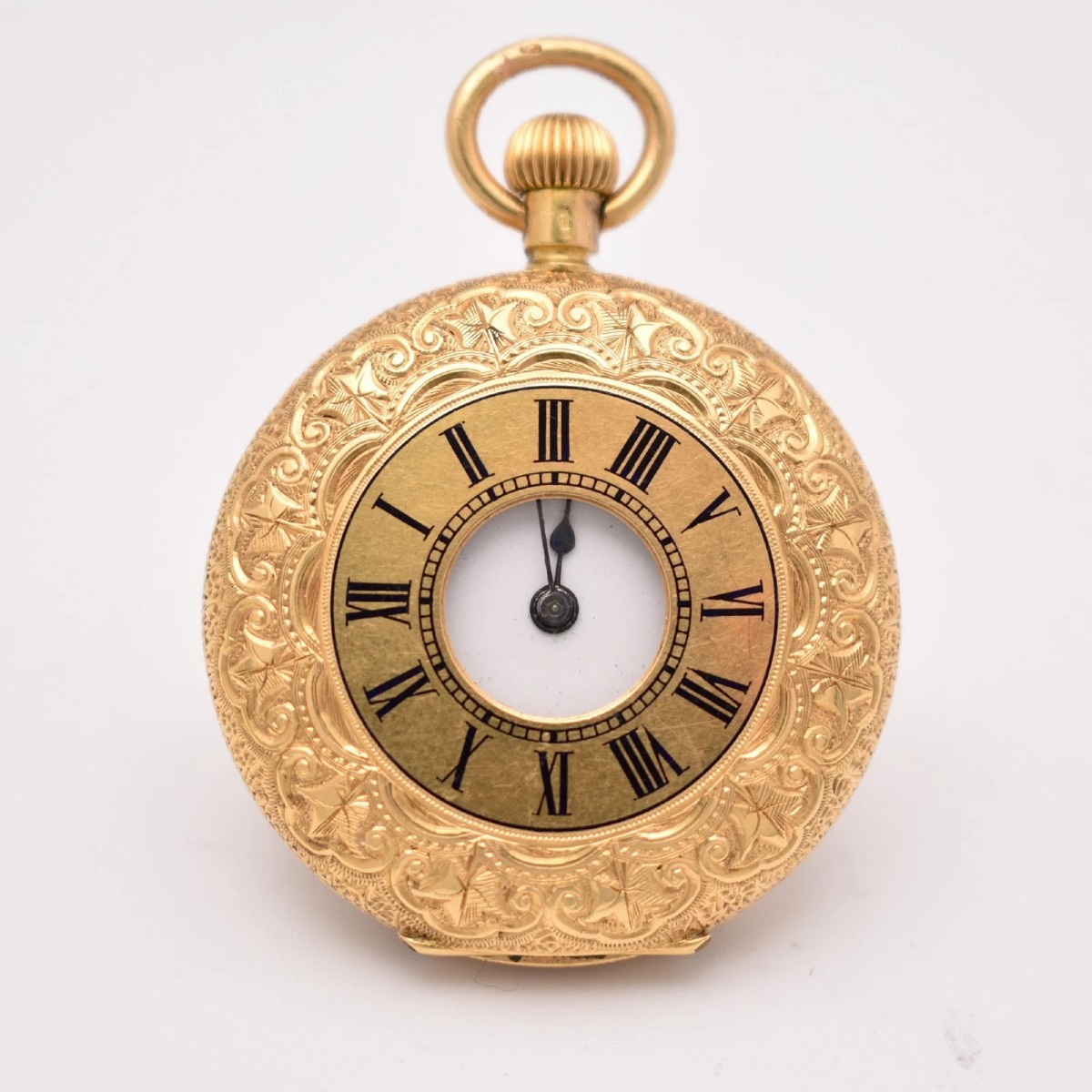 Montre de poche suisse ancienne en or 18 carats, modèle demi-chasseur, 35 mm, années 1890, 15 r