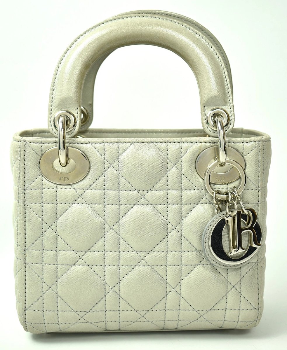 Christian Dior Mini Lady Dior Bag Silver Metallic Cannage Leather With Full Set-photo-2