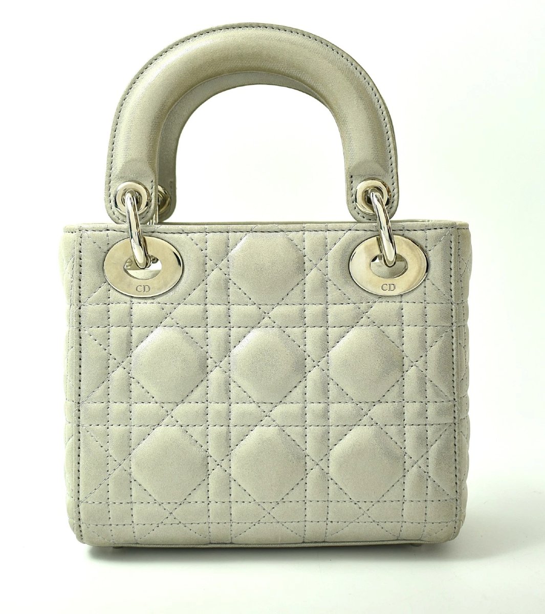 Christian Dior Mini Lady Dior Bag Silver Metallic Cannage Leather With Full Set-photo-4
