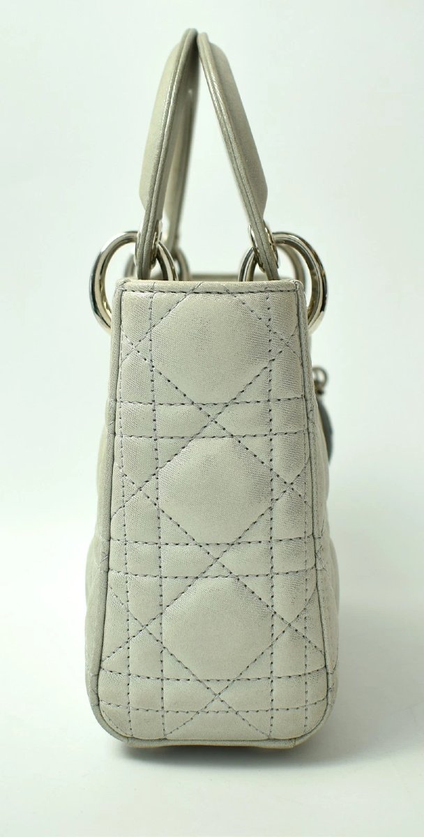 Christian Dior Mini Lady Dior Bag Silver Metallic Cannage Leather With Full Set-photo-1