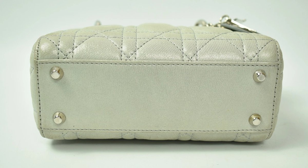 Christian Dior Mini Lady Dior Bag Silver Metallic Cannage Leather With Full Set-photo-2