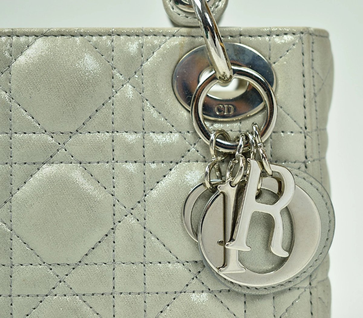Christian Dior Mini Lady Dior Bag Silver Metallic Cannage Leather With Full Set-photo-3