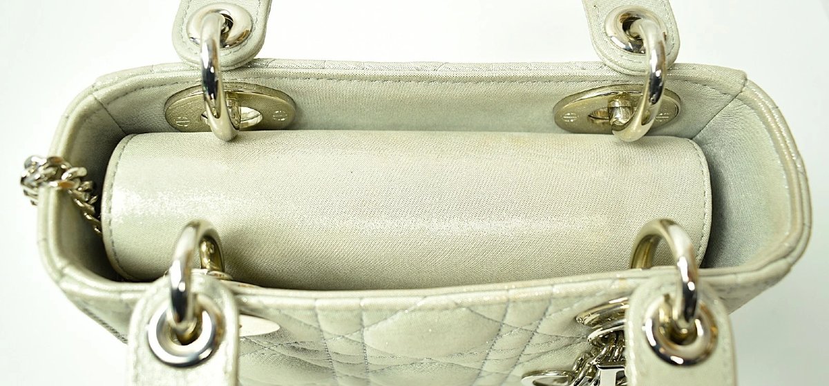 Christian Dior Mini Lady Dior Bag Silver Metallic Cannage Leather With Full Set-photo-5