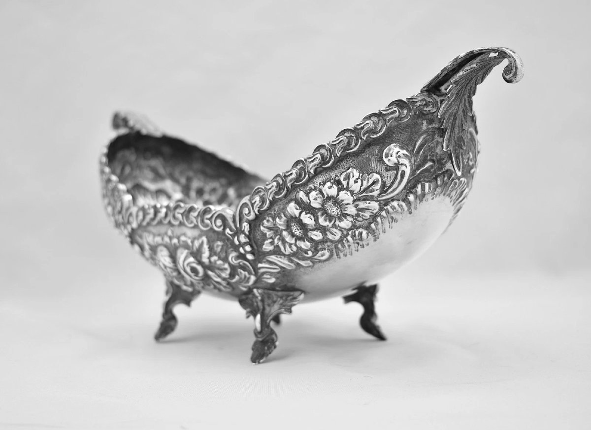 Antique Continental 900 Solid Silver Repousse Floral Jardiniere Centerpiece Bowl-photo-2