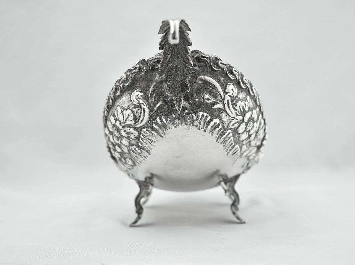 Antique Continental 900 Solid Silver Repousse Floral Jardiniere Centerpiece Bowl-photo-3