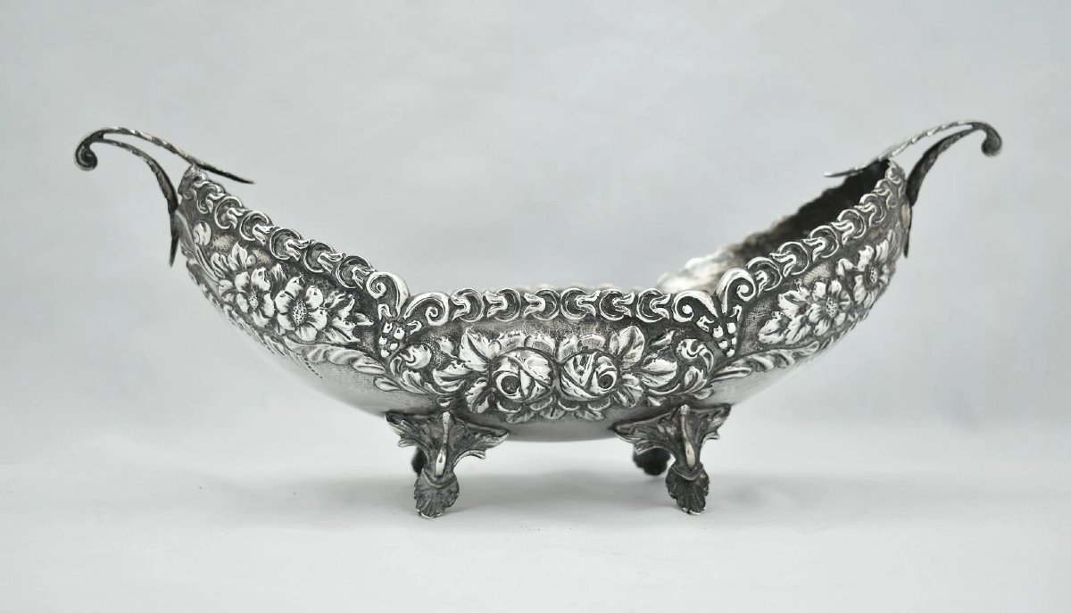 Antique Continental 900 Solid Silver Repousse Floral Jardiniere Centerpiece Bowl-photo-4