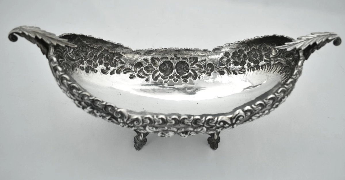 Antique Continental 900 Solid Silver Repousse Floral Jardiniere Centerpiece Bowl-photo-1