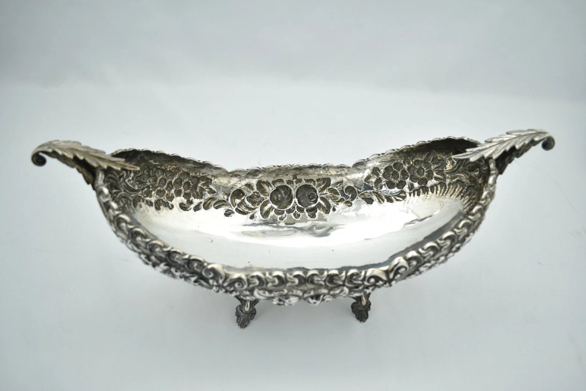 Antique Continental 900 Solid Silver Repousse Floral Jardiniere Centerpiece Bowl-photo-2