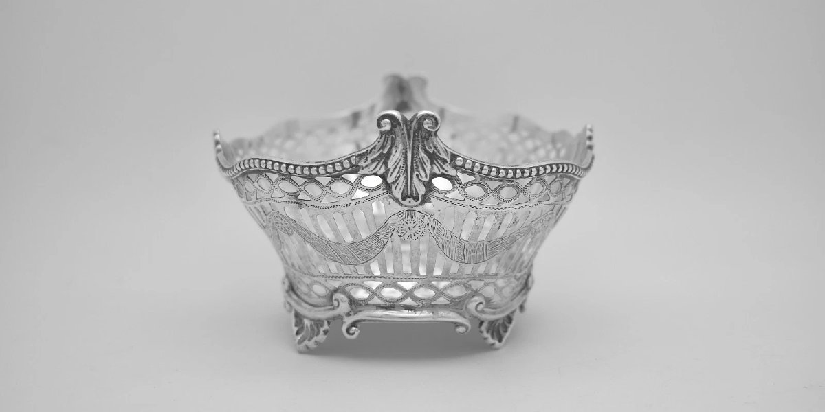 Panier à bonbons ajouré en argent massif 925, Elkington London, 1897-photo-1