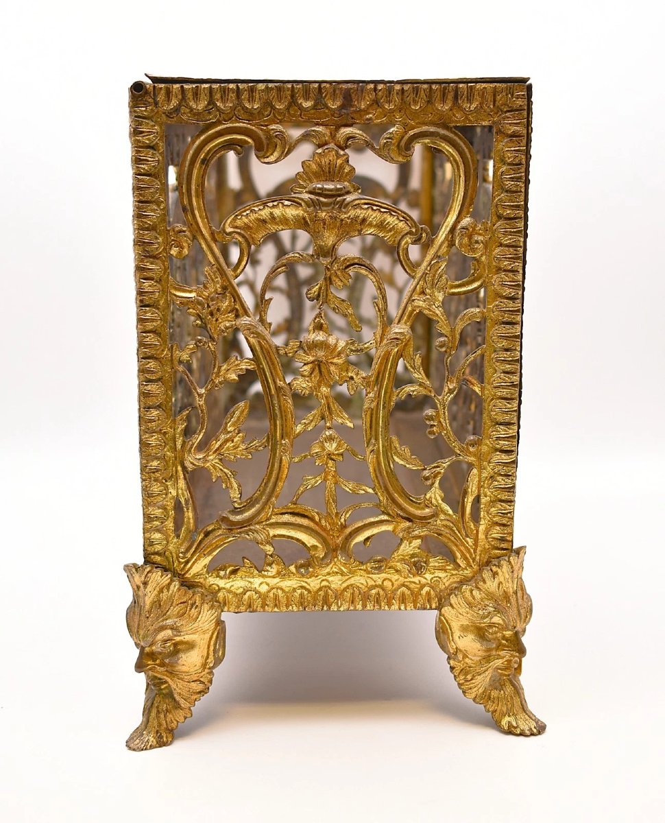 Coffret à bijoux ajouré en bronze doré, style ormolu, datant du début du XIXe siècle.-photo-4