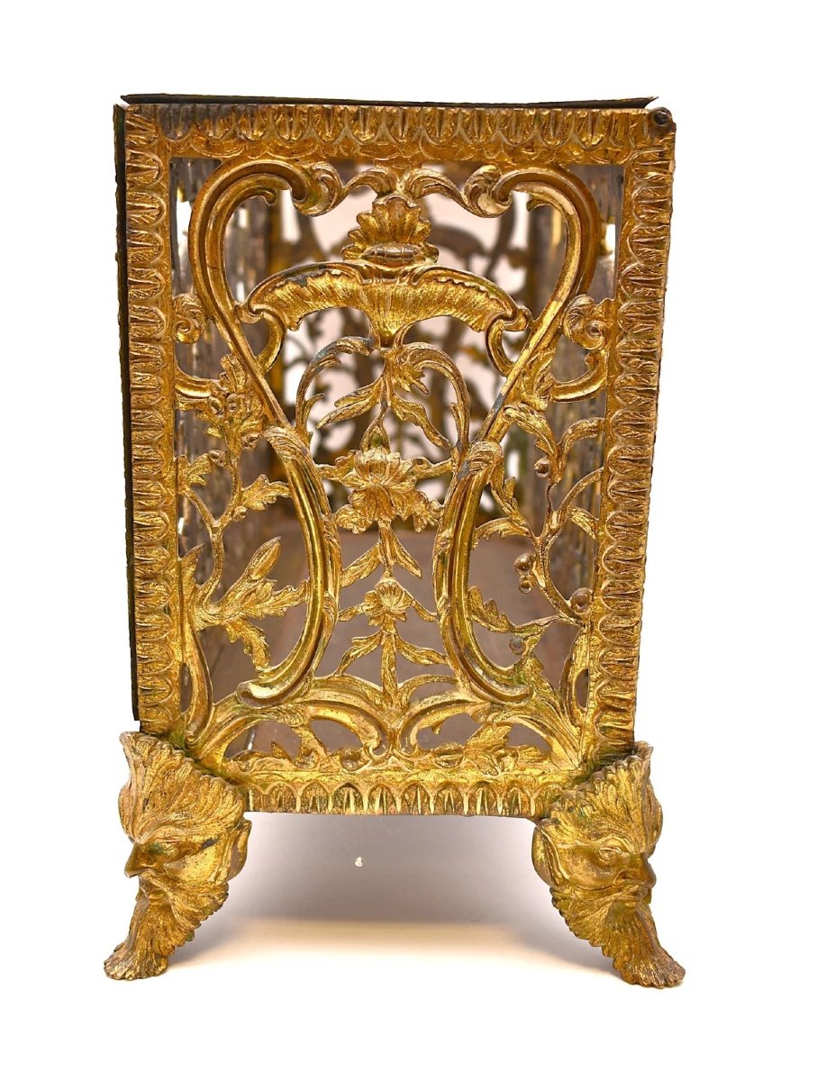 Coffret à bijoux ajouré en bronze doré, style ormolu, datant du début du XIXe siècle.-photo-2
