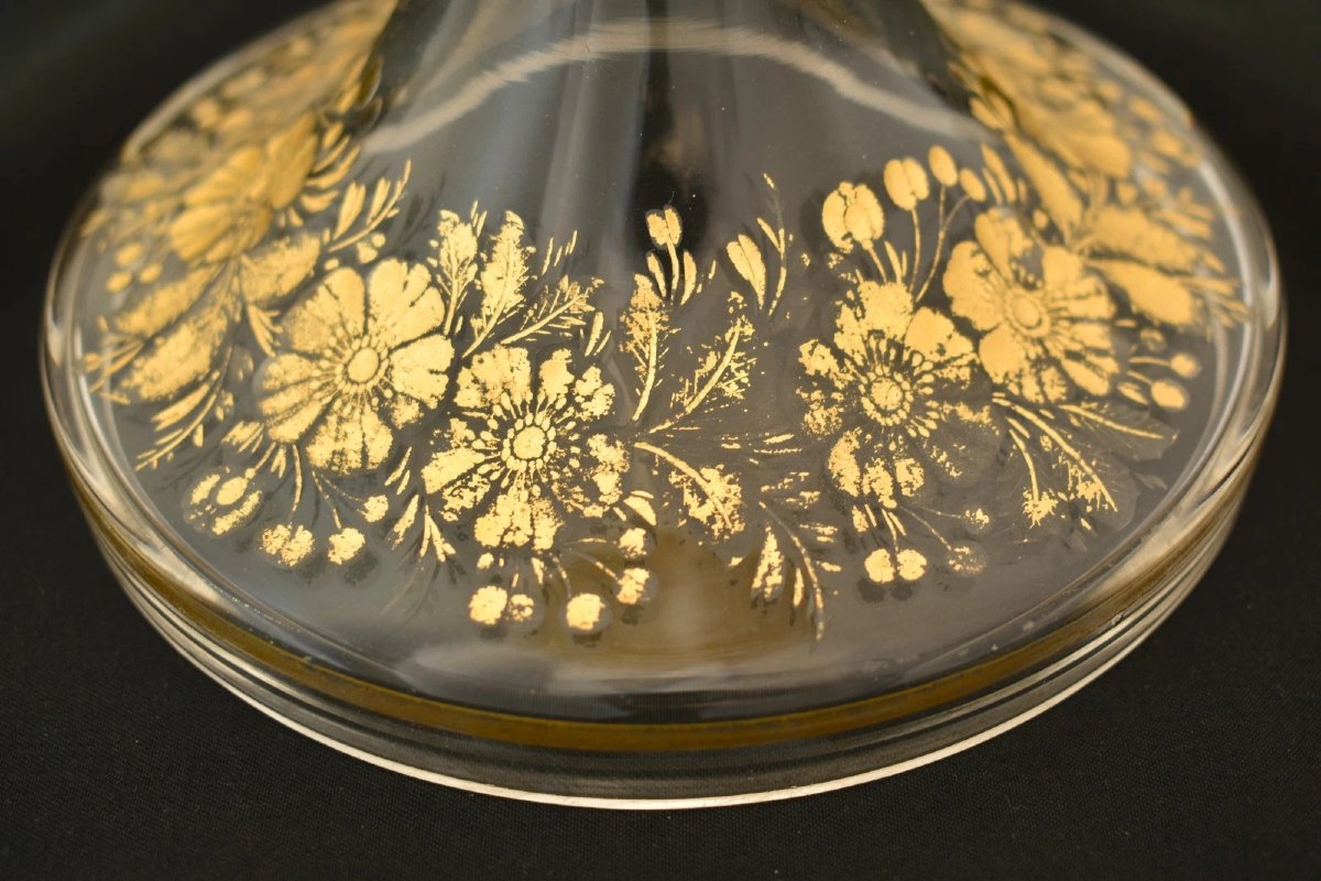 Antique Moser Exceptional Bohemian Frosted And Gilt Art Glass Trumpet Vase 1880s-photo-4