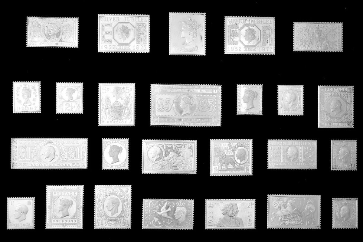The Stamps Of Royalty 1977 Silver Jubilee 25 Sterling Silver Stamp Ingot Set Box-photo-2