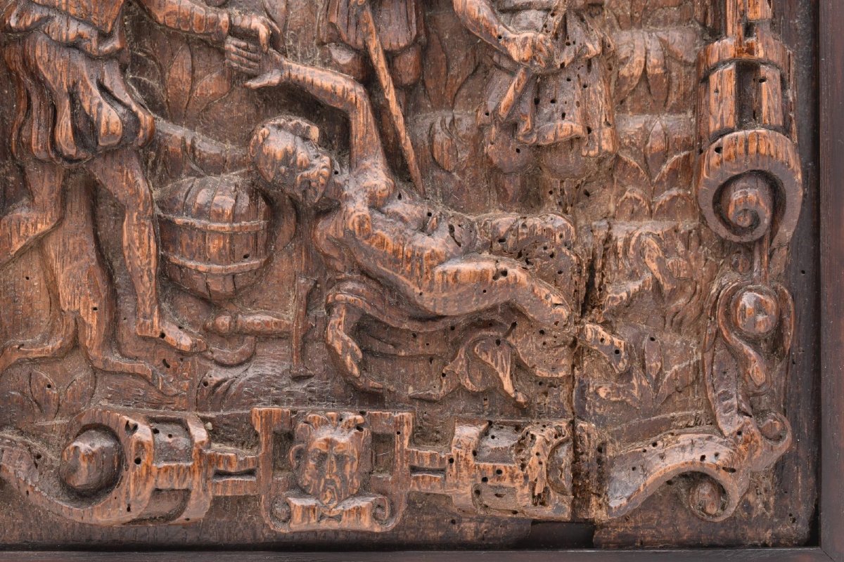 Paire de panneaux anciens en chêne sculpté en relief, d'inspiration flamande (XVIe/XVIIe siècle-photo-6