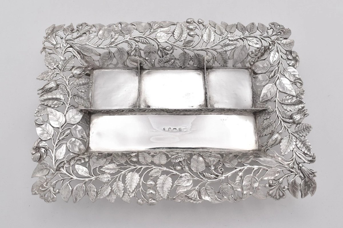 Rare Fine Antique Pierced Sterling Silver Inkstand By Joseph Willmore B/ham 1866-photo-4