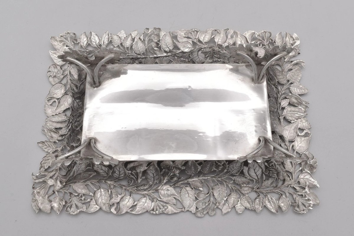 Rare Fine Antique Pierced Sterling Silver Inkstand By Joseph Willmore B/ham 1866-photo-1