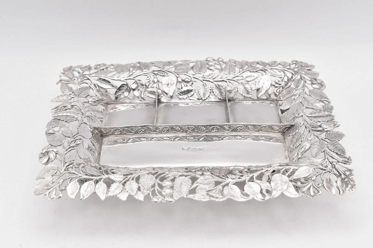 Rare Fine Antique Pierced Sterling Silver Inkstand By Joseph Willmore B/ham 1866-photo-2
