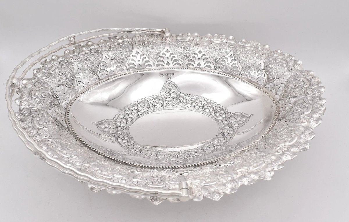 Antique Edwardian Sterling Silver Swing Handle Basket Sheffield 1903 Tc Jwc-photo-2