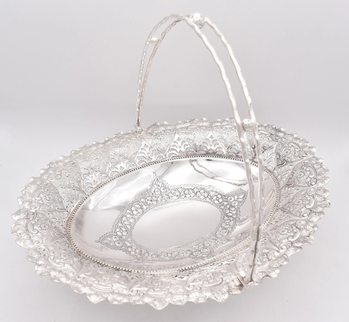 Antique Edwardian Sterling Silver Swing Handle Basket Sheffield 1903 Tc Jwc