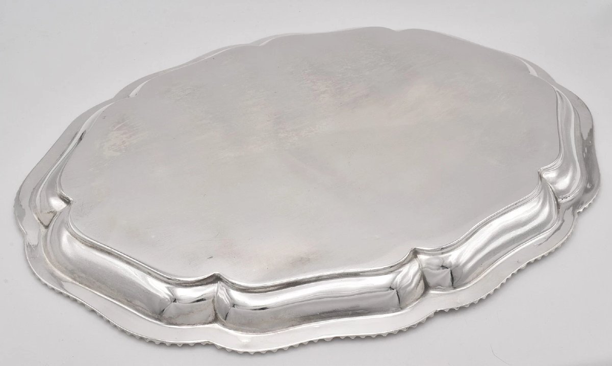 A Antique Edwardian Sterling Silver Oval Tray Salver Sheffield 1903 Tc Jwc-photo-3