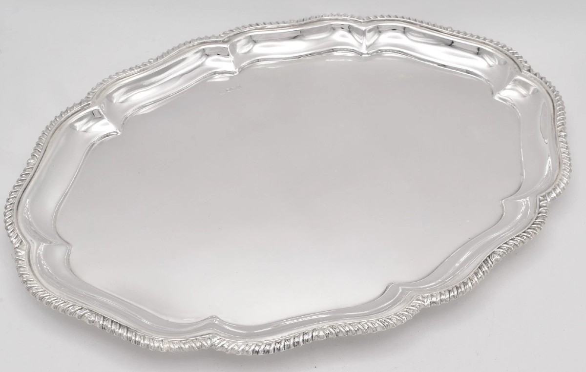A Antique Edwardian Sterling Silver Oval Tray Salver Sheffield 1903 Tc Jwc