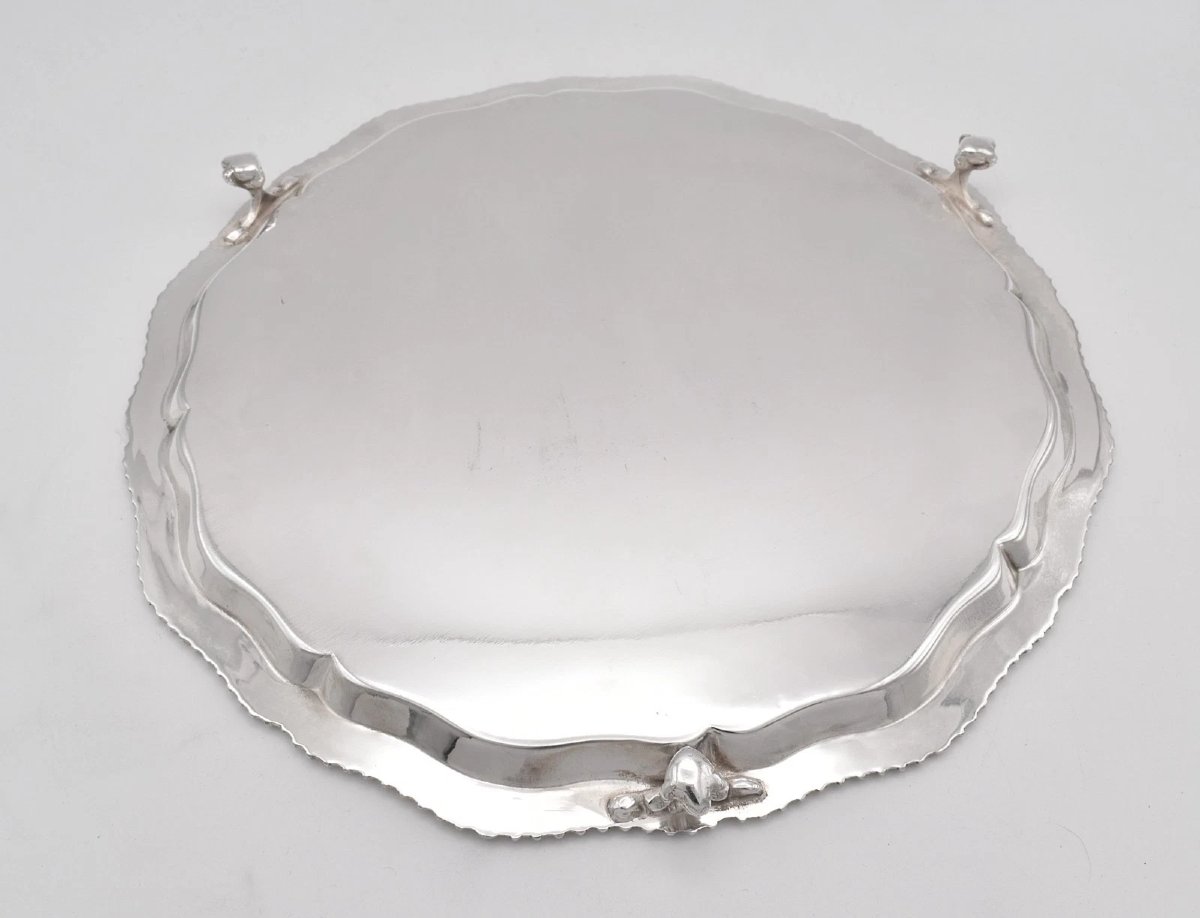 Plateau circulaire ancien en argent massif George V, Sheffield 1918, Asprey-photo-3