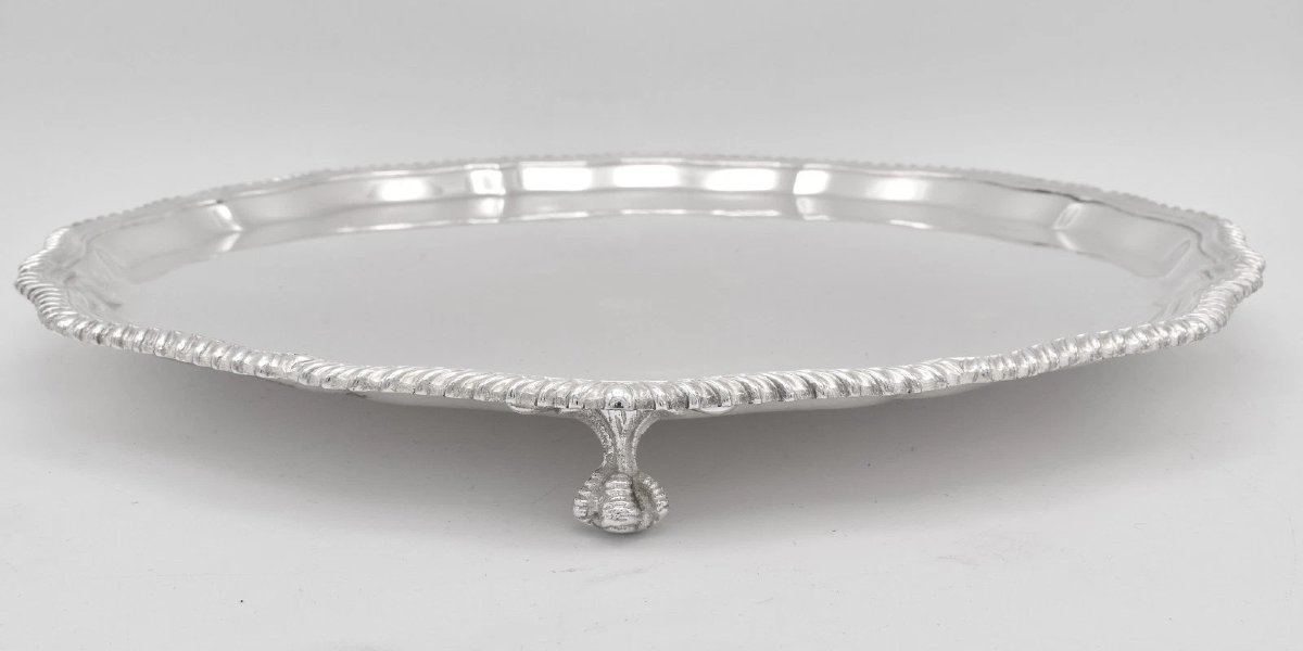 Plateau circulaire ancien en argent massif George V, Sheffield 1918, Asprey-photo-4