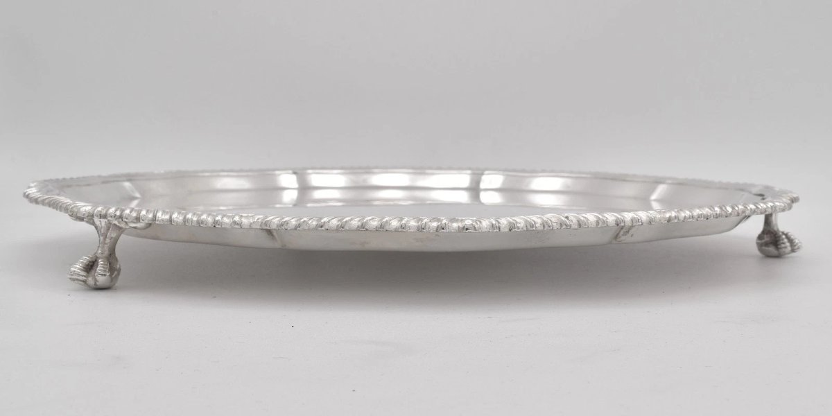 Plateau circulaire ancien en argent massif George V, Sheffield 1918, Asprey-photo-1
