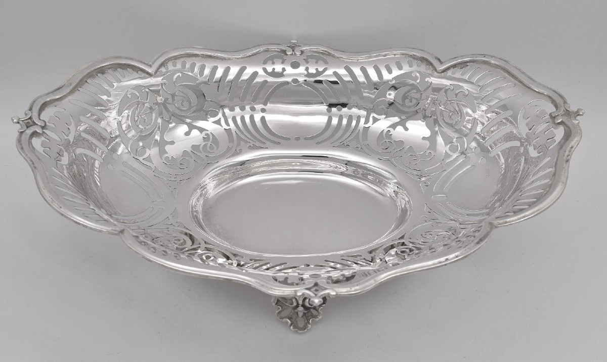 Bol de service ajouré en argent massif de Londres, 1905, Johnson Walker & Tolhurst