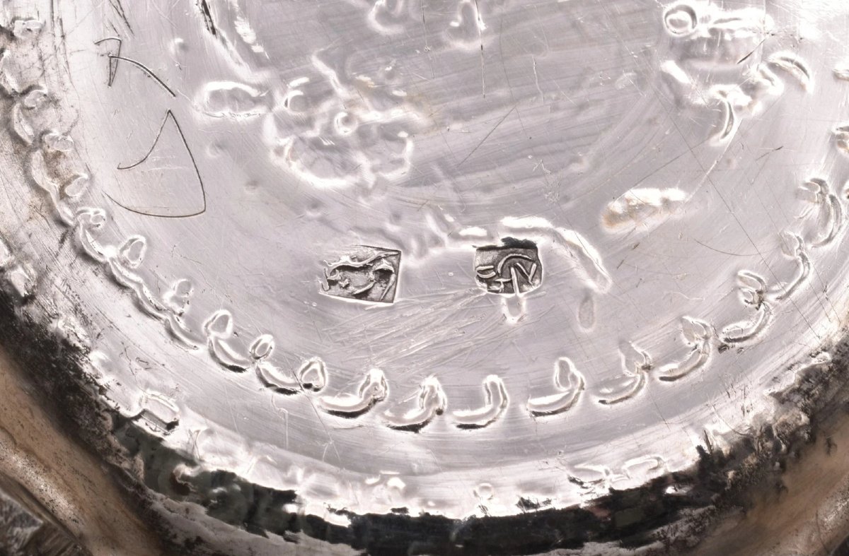 Antique 1892 Londres Argent Sterling Repoussé Feuille Pin Plats Paire William Comyns-photo-1