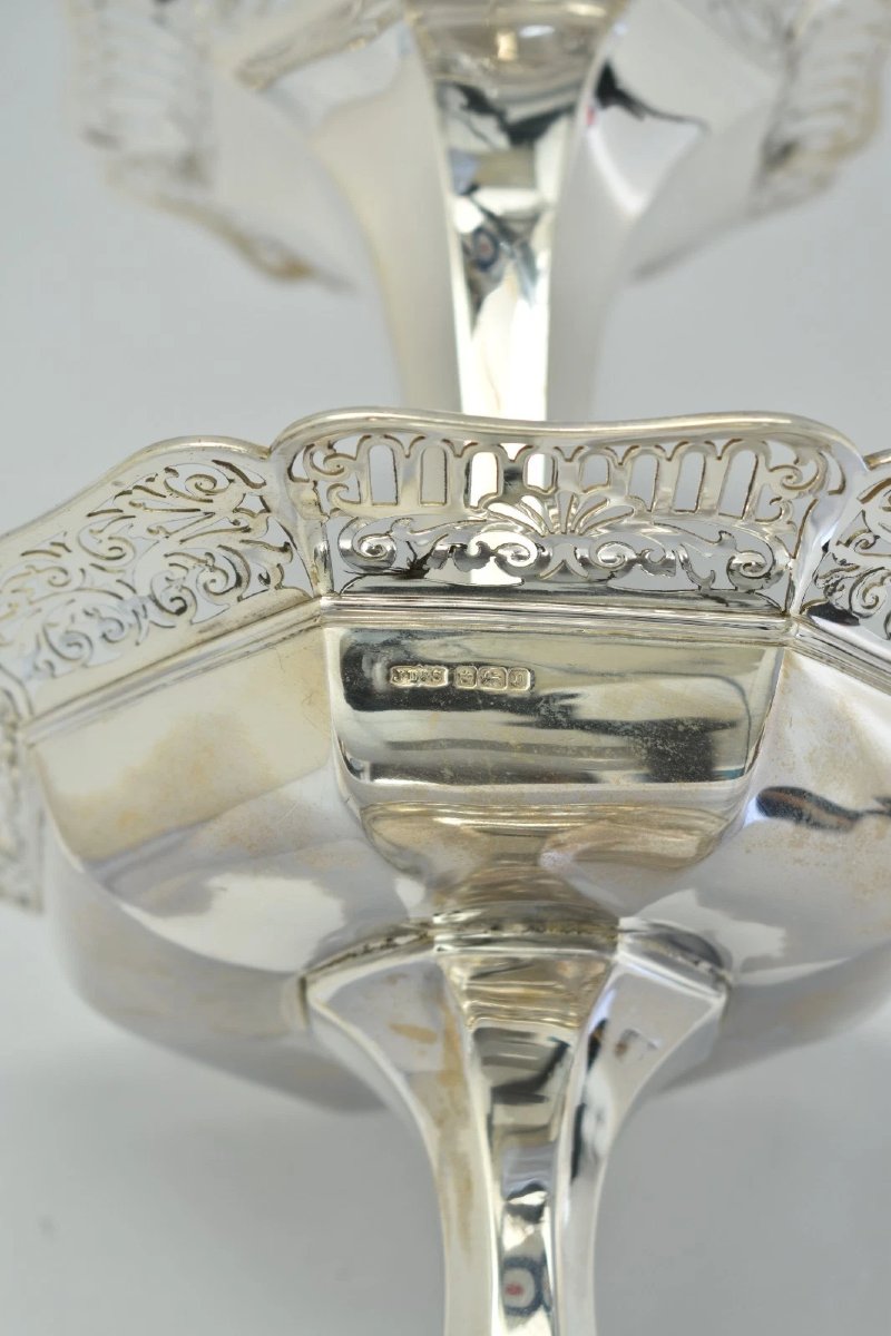 Centre de table ajouré en argent massif de style édouardien, James Deakin Sheffield, 1907-photo-3