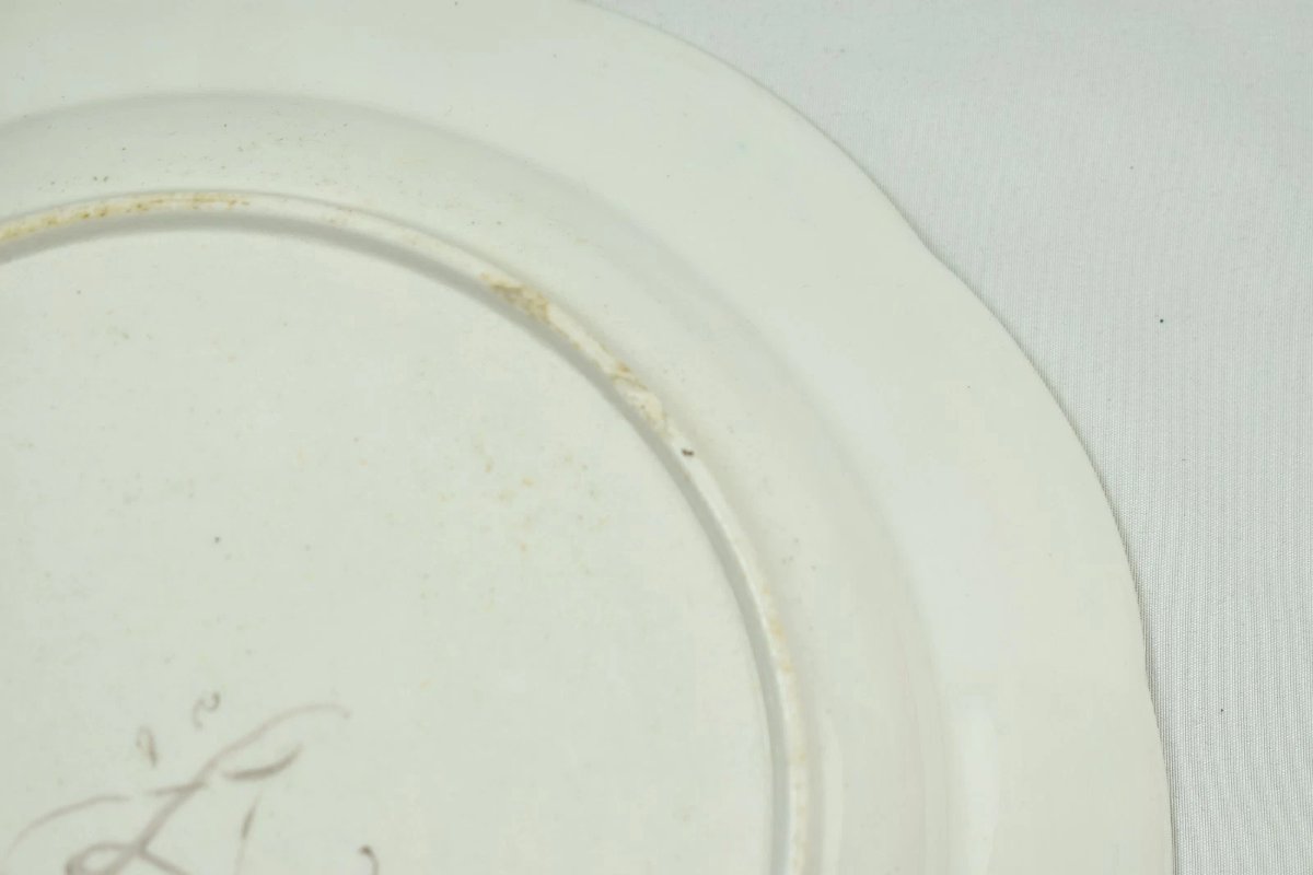 Service de 10 assiettes anciennes en porcelaine de Sèvres du XVIIIe siècle, décor floral Ozier,-photo-5
