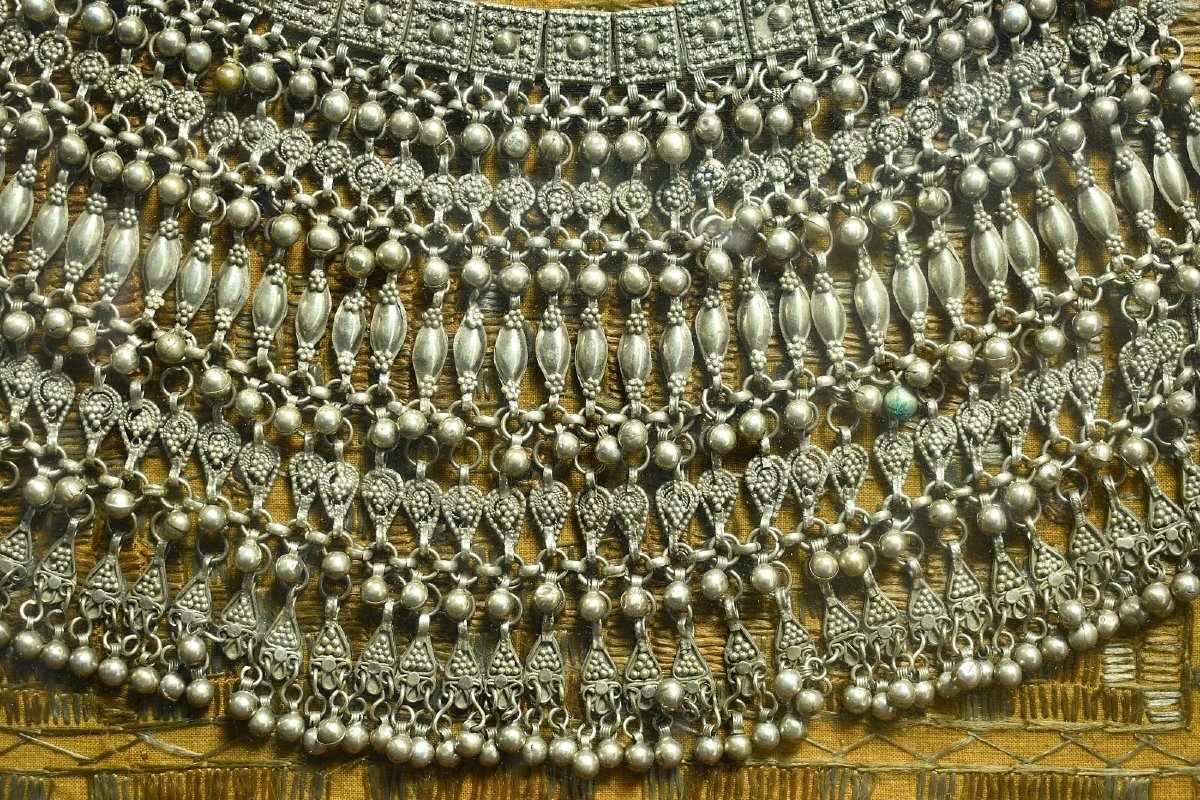 Collier plastron en argent Labbeh bédouin antique du Yémen, bijou tribal traditionnel-photo-3