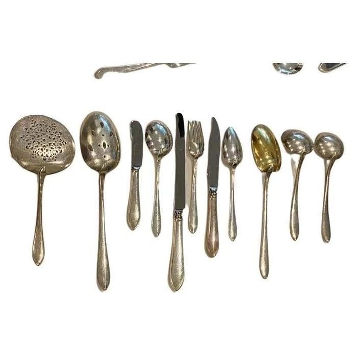 Ménagère Tiffany en argent massif 79 pièces, motif Faneuil, style Art déco-photo-2