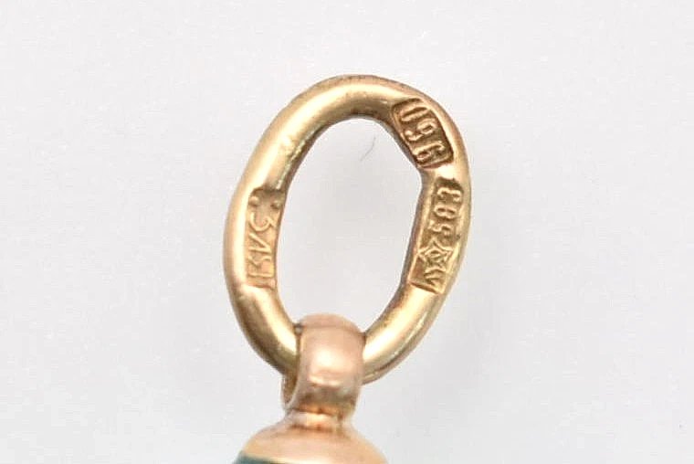 Pendentif œuf en argent russe ancien, orné d'un diamant (0,08 ct) et d'un émail turquoise.-photo-1