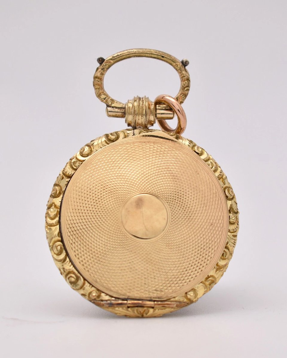 Antique Georgian Gold Portrait Miniature Pendant Locket Hand Painted Ca 1700’s-photo-4