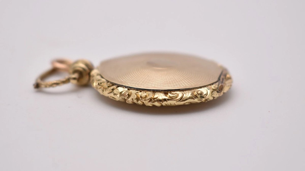 Antique Georgian Gold Portrait Miniature Pendant Locket Hand Painted Ca 1700’s-photo-2