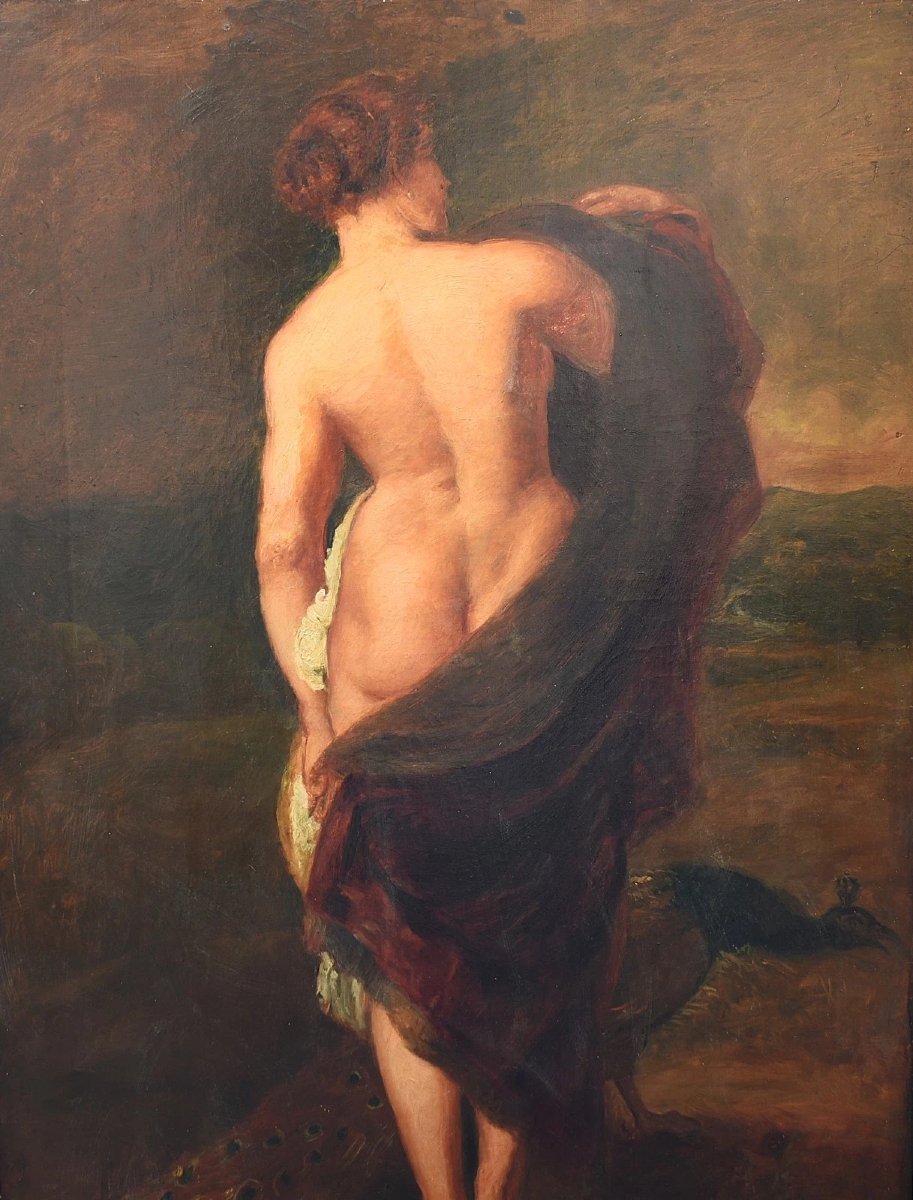 Antique Oil Painting After William Etty Judgement Of Paris Juno Peacock Framed-photo-2