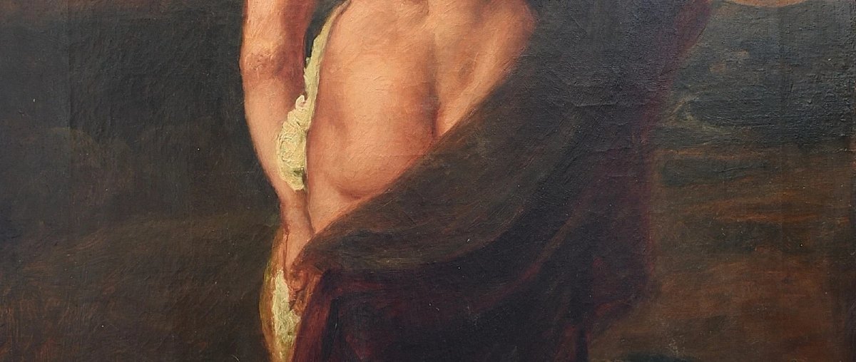 Antique Oil Painting After William Etty Judgement Of Paris Juno Peacock Framed-photo-1